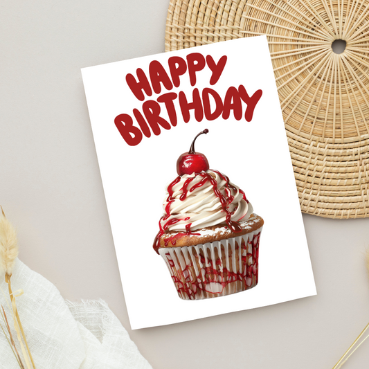 Blank A5 Printable Happy Birthday Cupcake Card - Printable Card