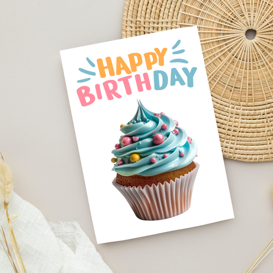 Blank A5 Printable Happy Birthday Cupcake Card - Printable Card