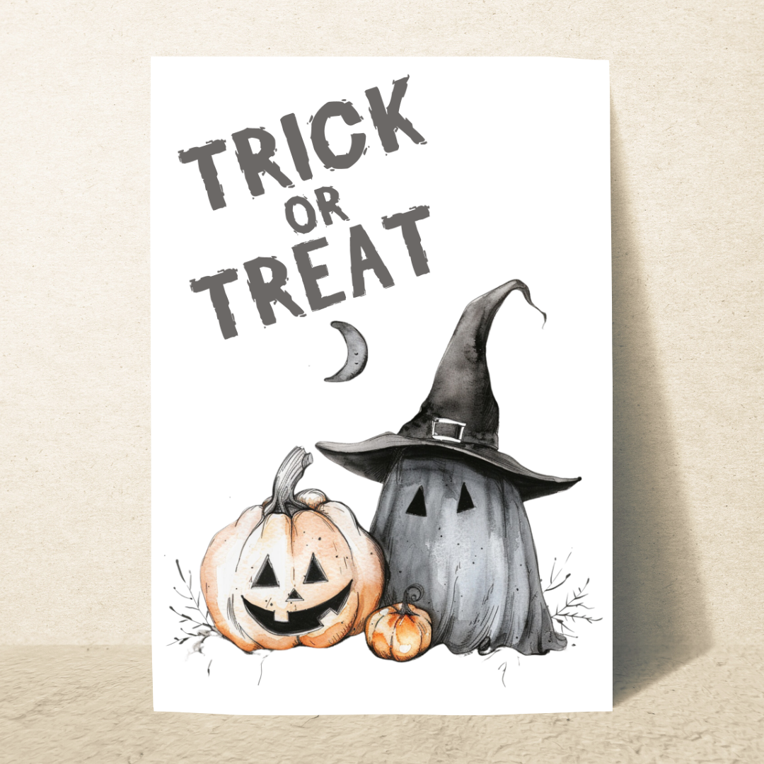 Fun Blank A5 Printable Trick or Treat Halloween Card