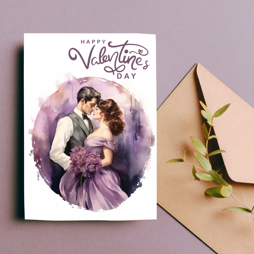 Romantic Victorian Era Inspired Blank A5 Printable Valentine's Day Card