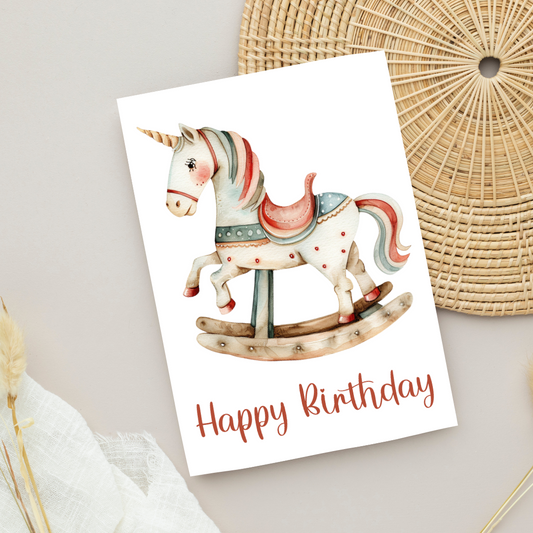 Blank A5 Printable 'Happy Birthday' Rocking Horse Card - Printable Card