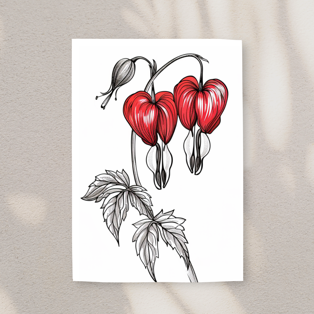 Versatile Blank A5 Printable Bleeding Heart Flower Inspired Card