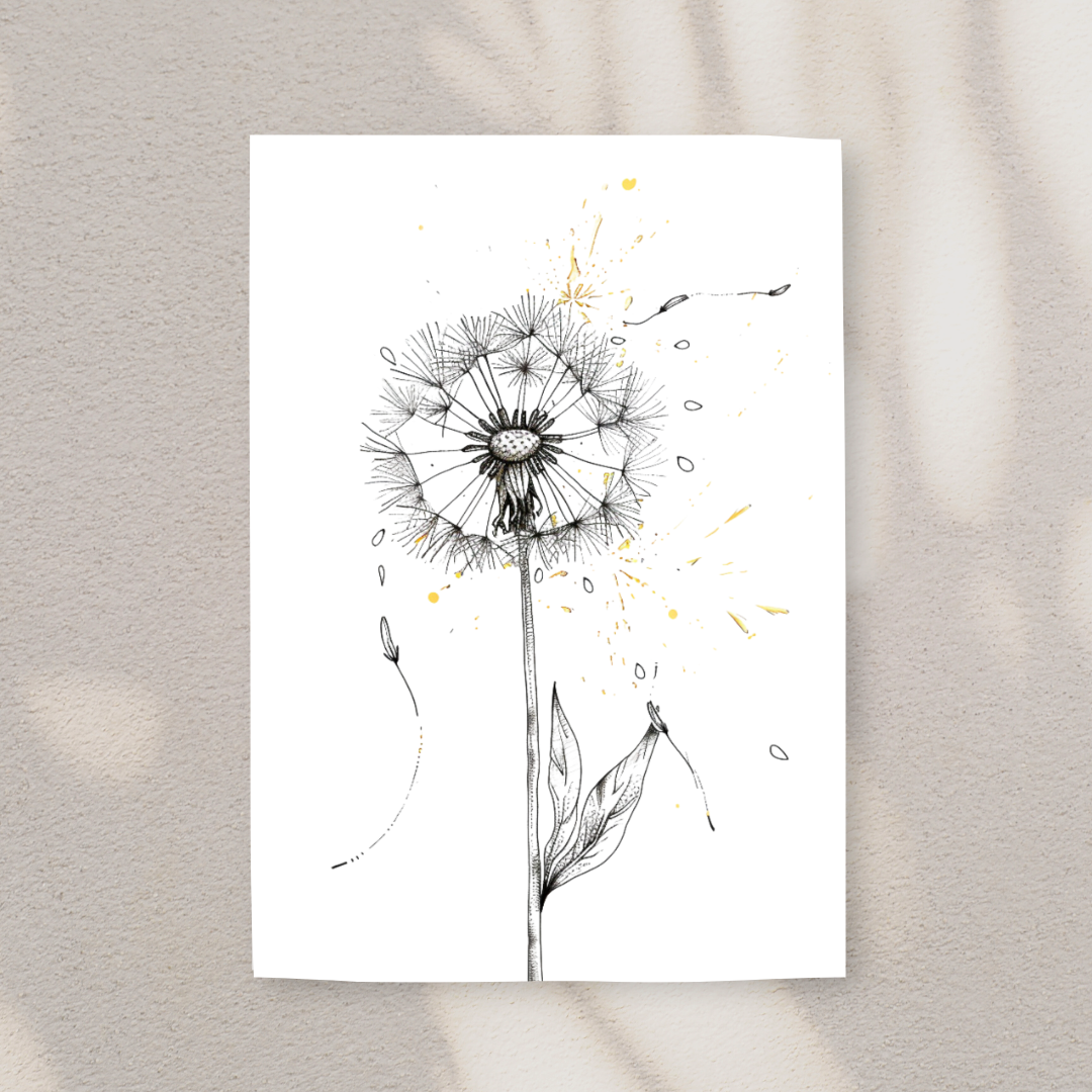 Beautiful Blank A5 Printable Dandelion Card