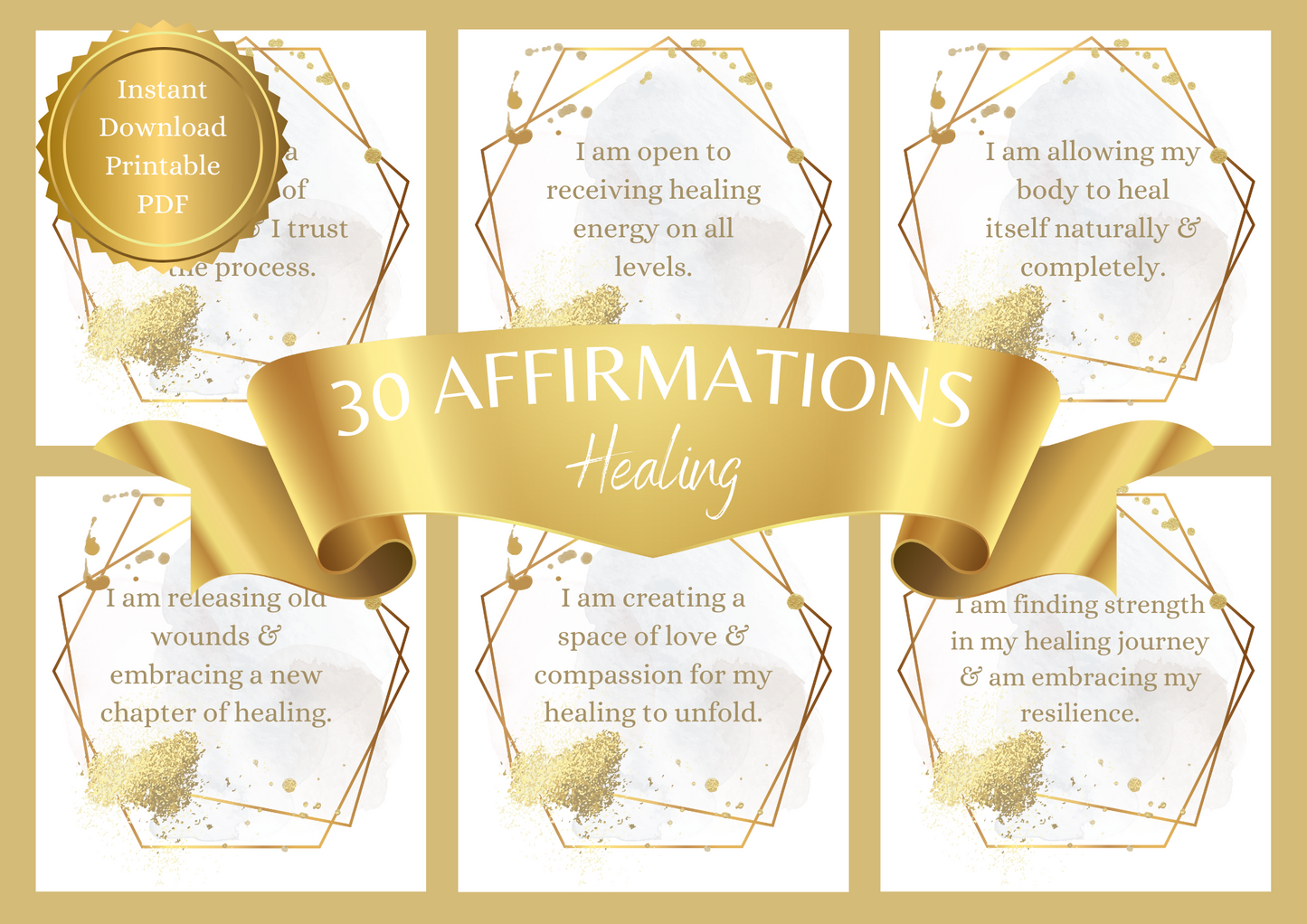 Printable Affirmation Card Set - Digital Download PDF - Healing