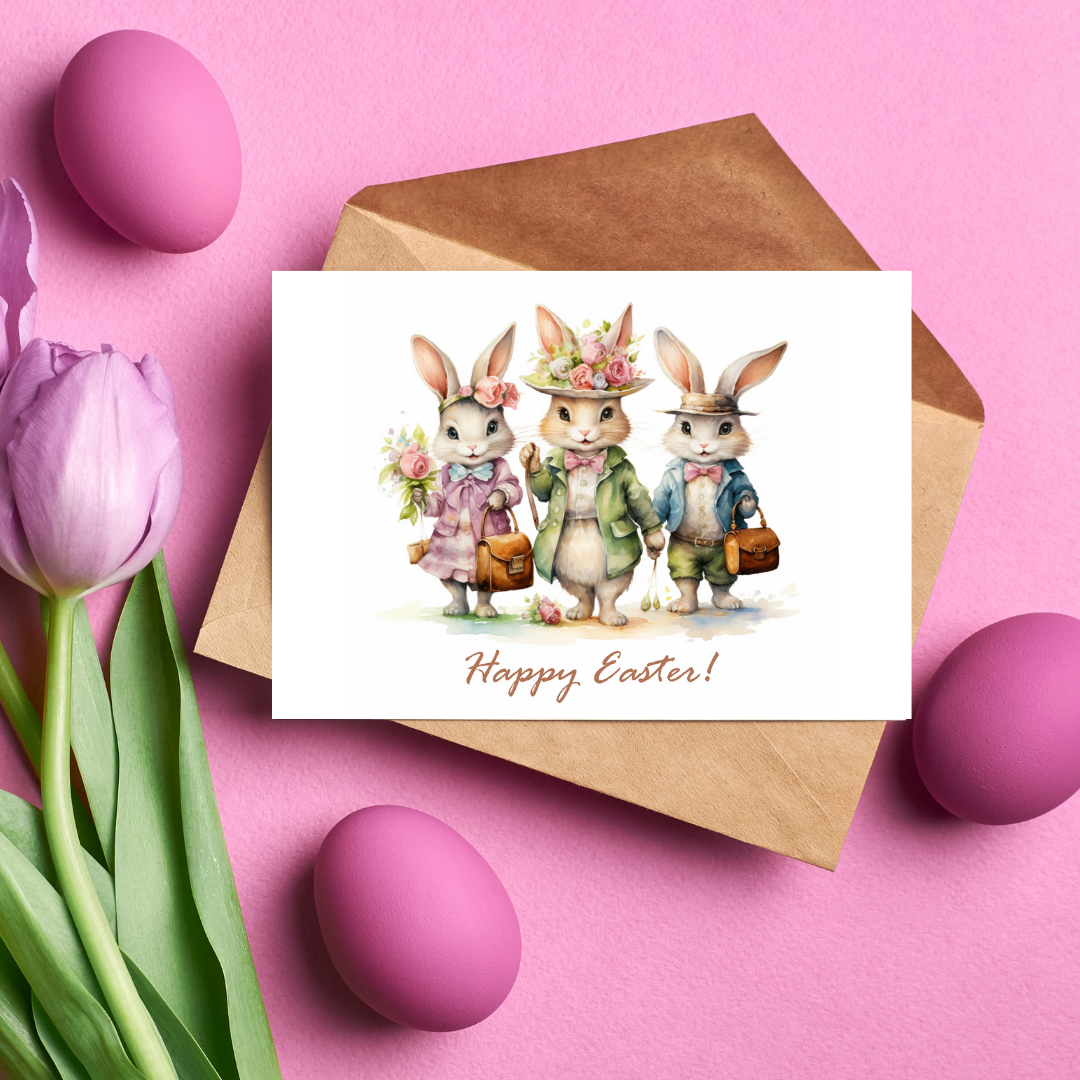 Cute Bunny Happy Easter Card - Watercolor Printable Card