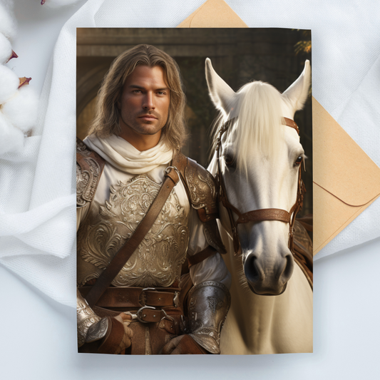 Knight in Shining Armour & White Steed - A5 Printable Card