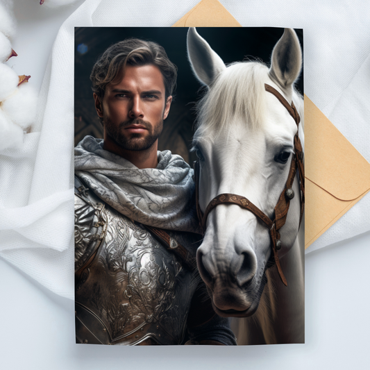 Knight in Shining Armour & White Steed - A5 Printable Card