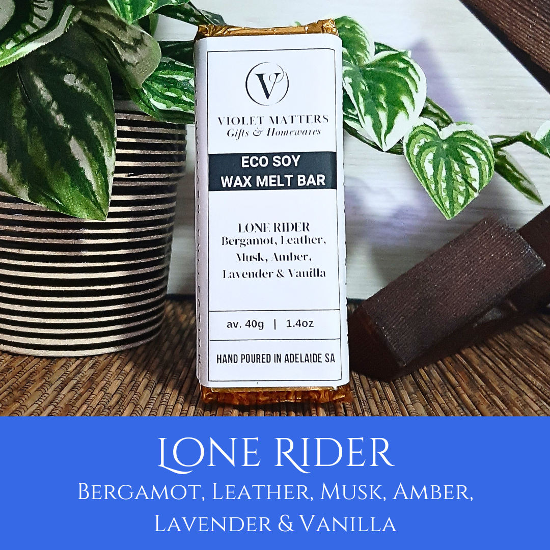 Lone Rider: Bergamot, Leather, Musk, Amber, Lavender & Vanilla - Eco Soy Wax Melt Bar