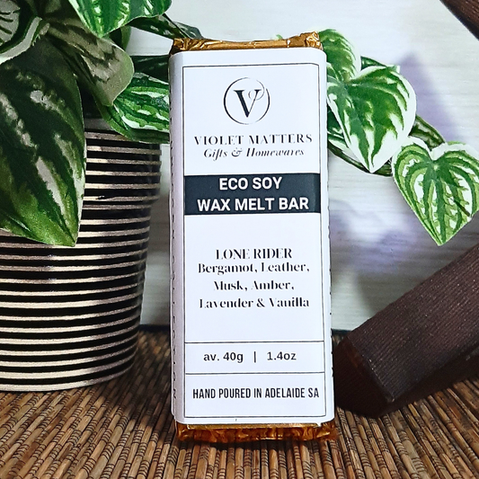 Lone Rider: Bergamot, Leather, Musk, Amber, Lavender & Vanilla - Eco Soy Wax Melt Bar