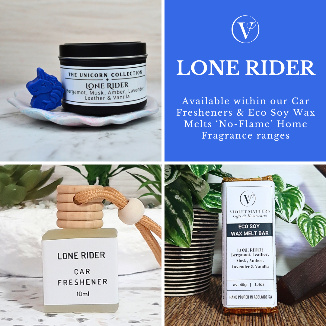 Lone Rider: Bergamot, Leather, Musk, Amber, Lavender & Vanilla - Eco Soy Wax Melt Tin