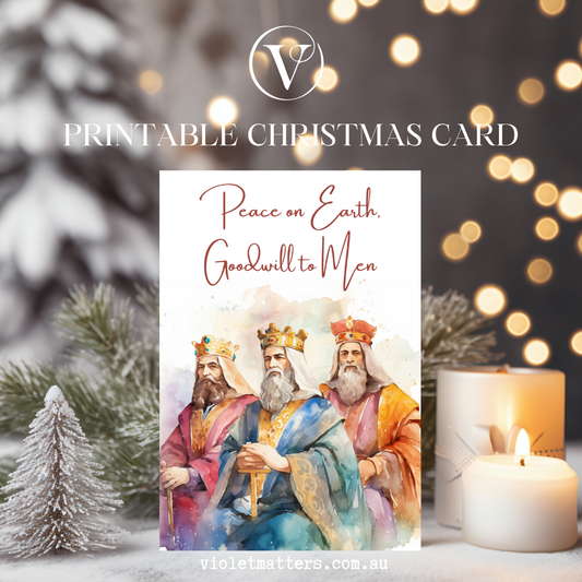 Elegant Three Wisemen Watercolor Printable Christmas A5 Card
