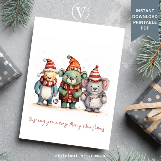 Loveable Baby Animals Printable Christmas A5 Card