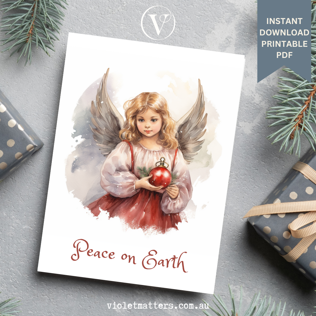 Vintage Style Angel Printable Christmas A5 Card