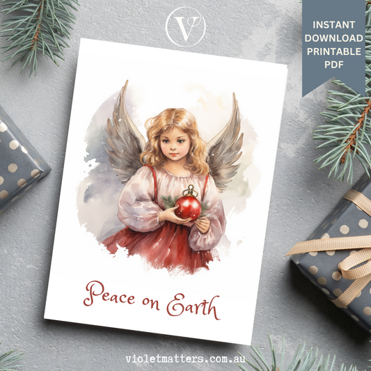 Vintage Style Angel Printable Christmas A5 Card