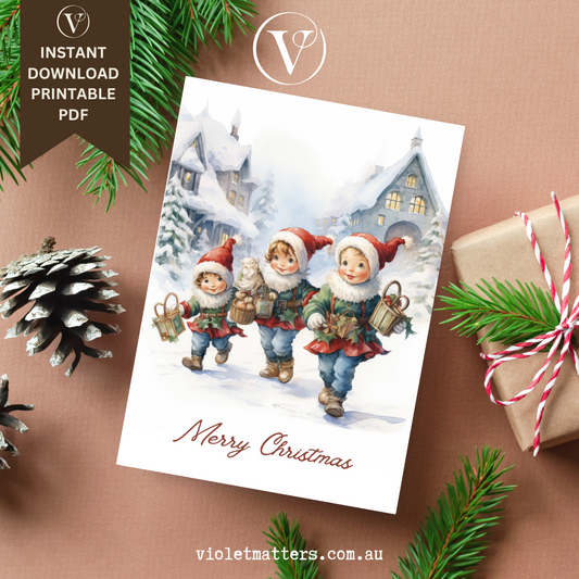 Vintage Style Merry Christmas Printable Christmas A5 Card