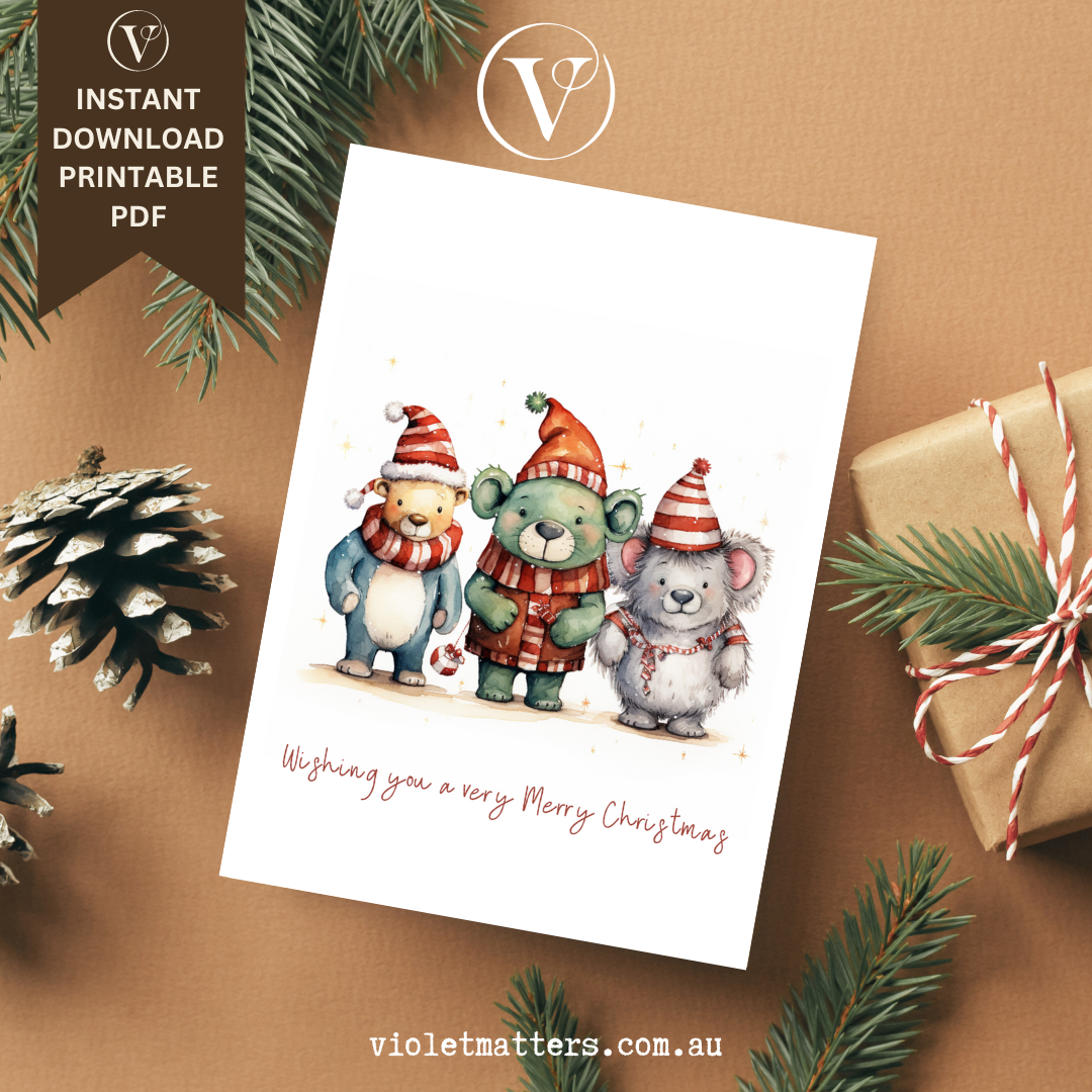 Loveable Baby Animals Printable Christmas A5 Card