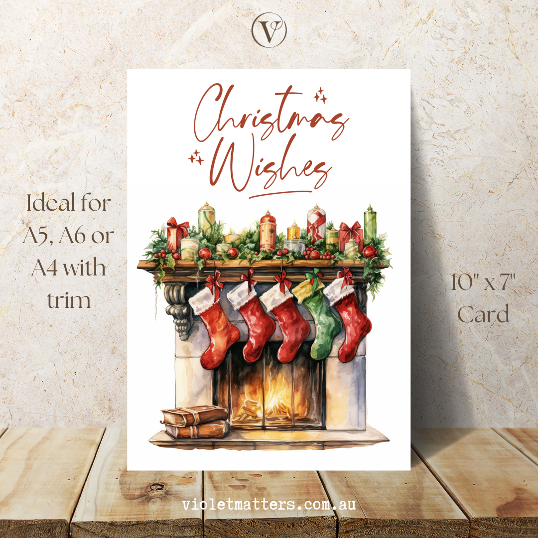 Warm Wishes Printable Fireplace Christmas A5 Card