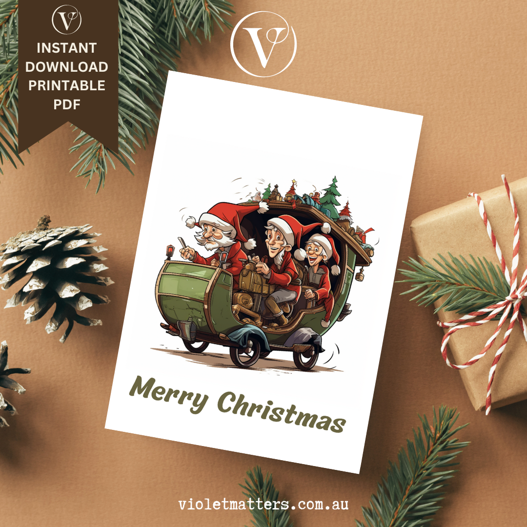 Retro Comic Cartoon Style Printable Christmas A5 Card