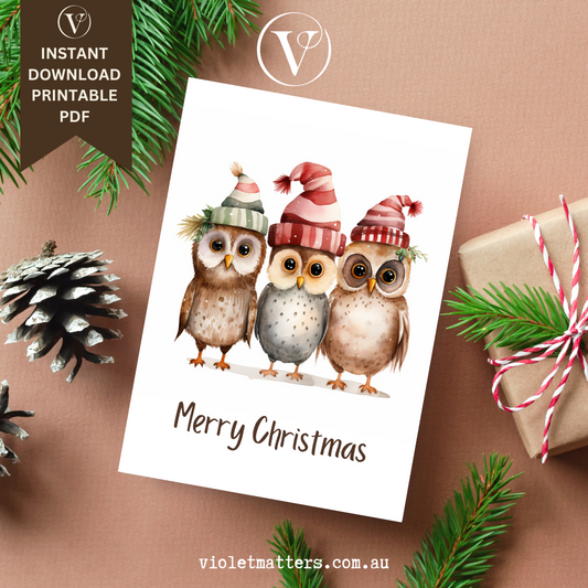 Charming Wise Owls Printable Christmas A5 Card