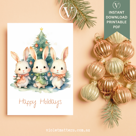 Dapper Christmas Bunnies Happy Holidays Printable Christmas A5 Card