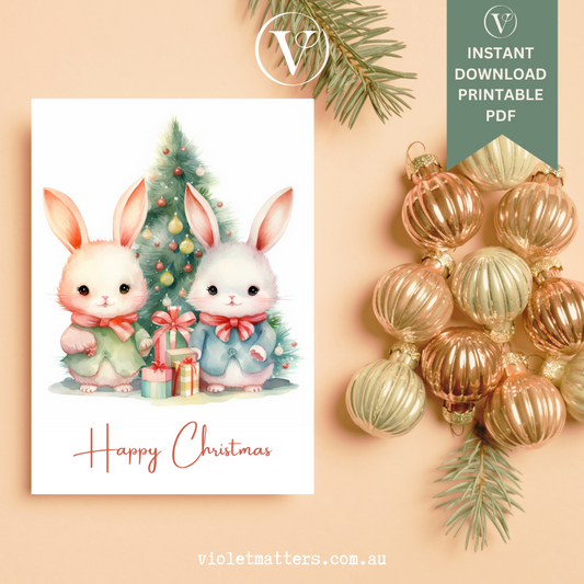 Delightful Bunny Printable Christmas Tree A5 Card