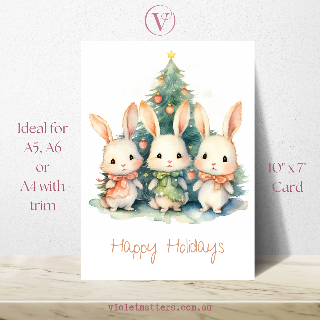 Dapper Christmas Bunnies Happy Holidays Printable Christmas A5 Card