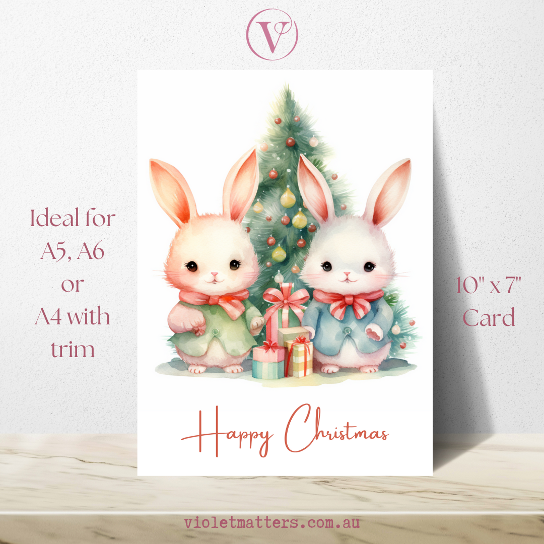 Delightful Bunny Printable Christmas Tree A5 Card