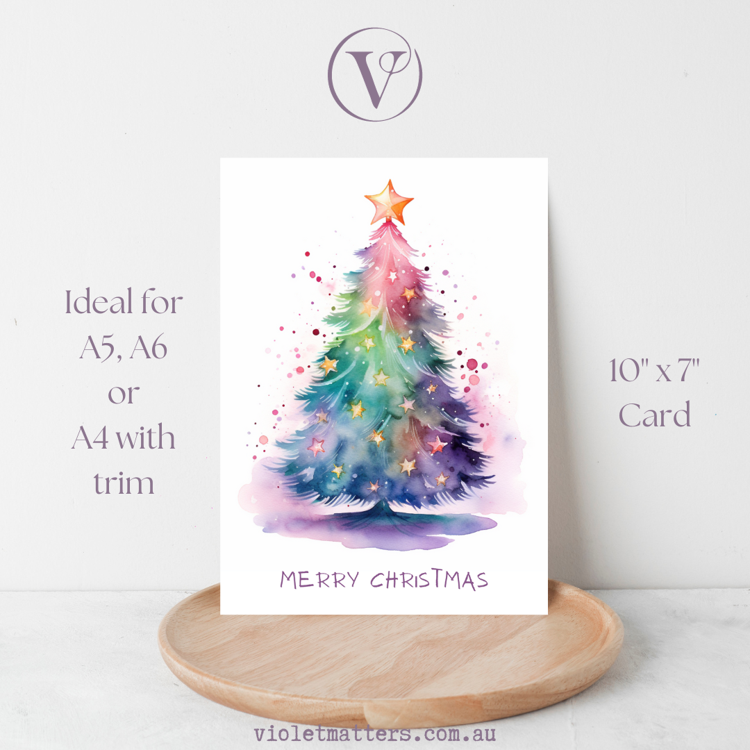 Merry Christmas Watercolor Printable Christmas A5 Card