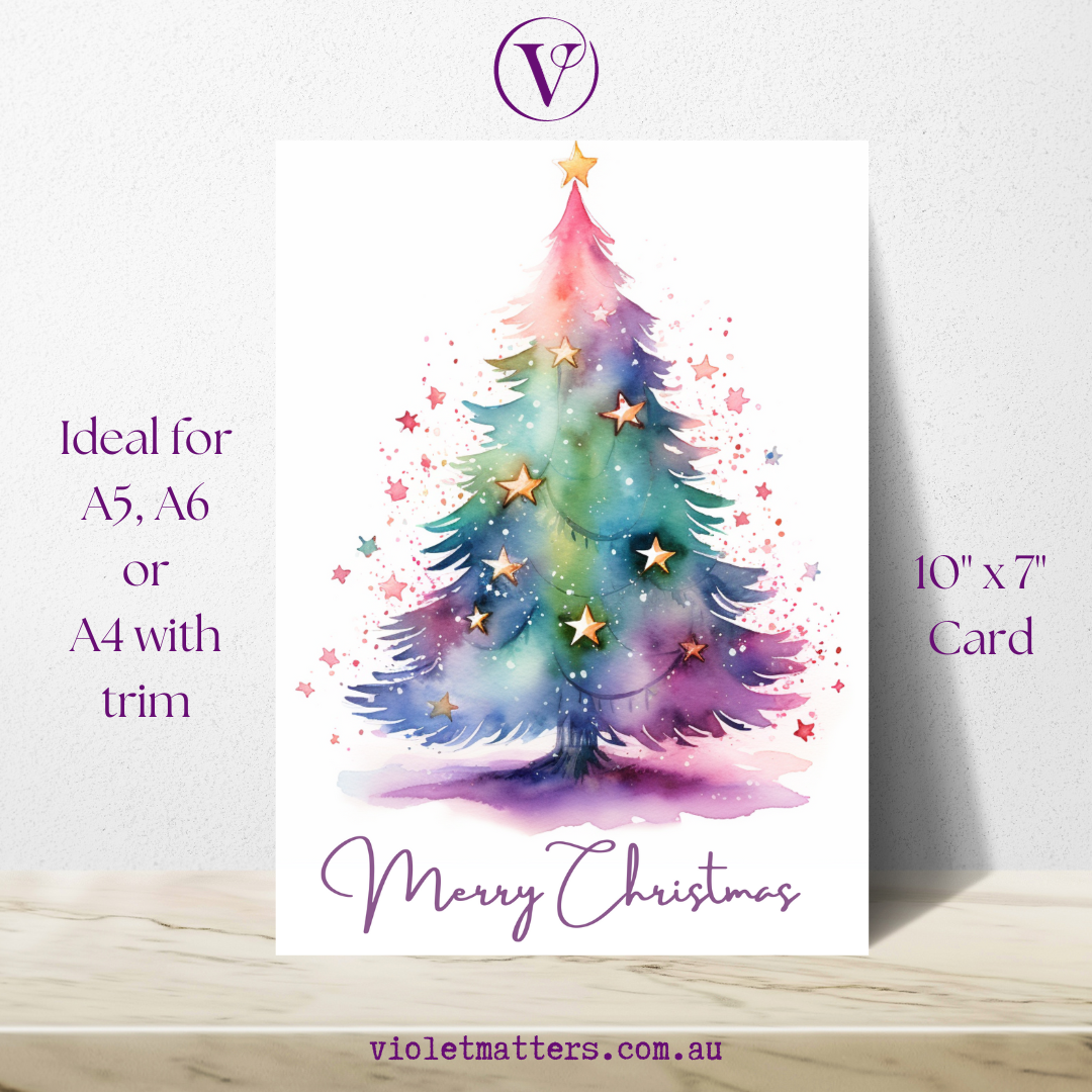 Enchanting Merry Christmas Watercolor Printable Christmas A5 Card