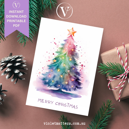 Merry Christmas Watercolor Printable Christmas A5 Card