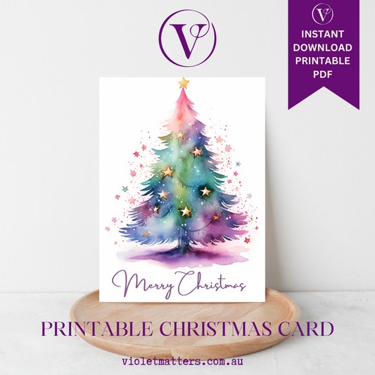 Enchanting Merry Christmas Watercolor Printable Christmas A5 Card