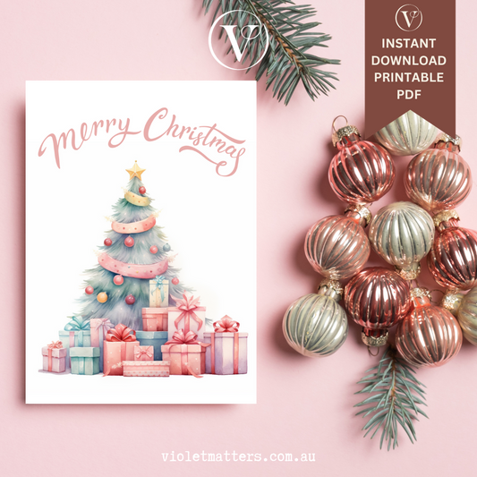 Digital Printable Pastel Christmas Tree A5 Card