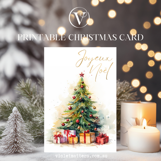 Joyeux Noël Printable Watercolor Christmas Tree A5 Card