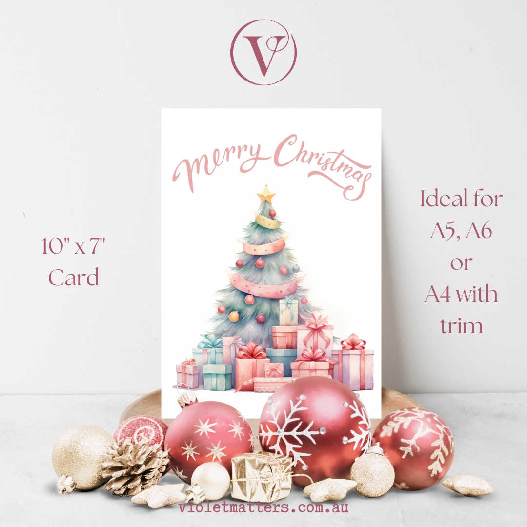 Digital Printable Pastel Christmas Tree A5 Card