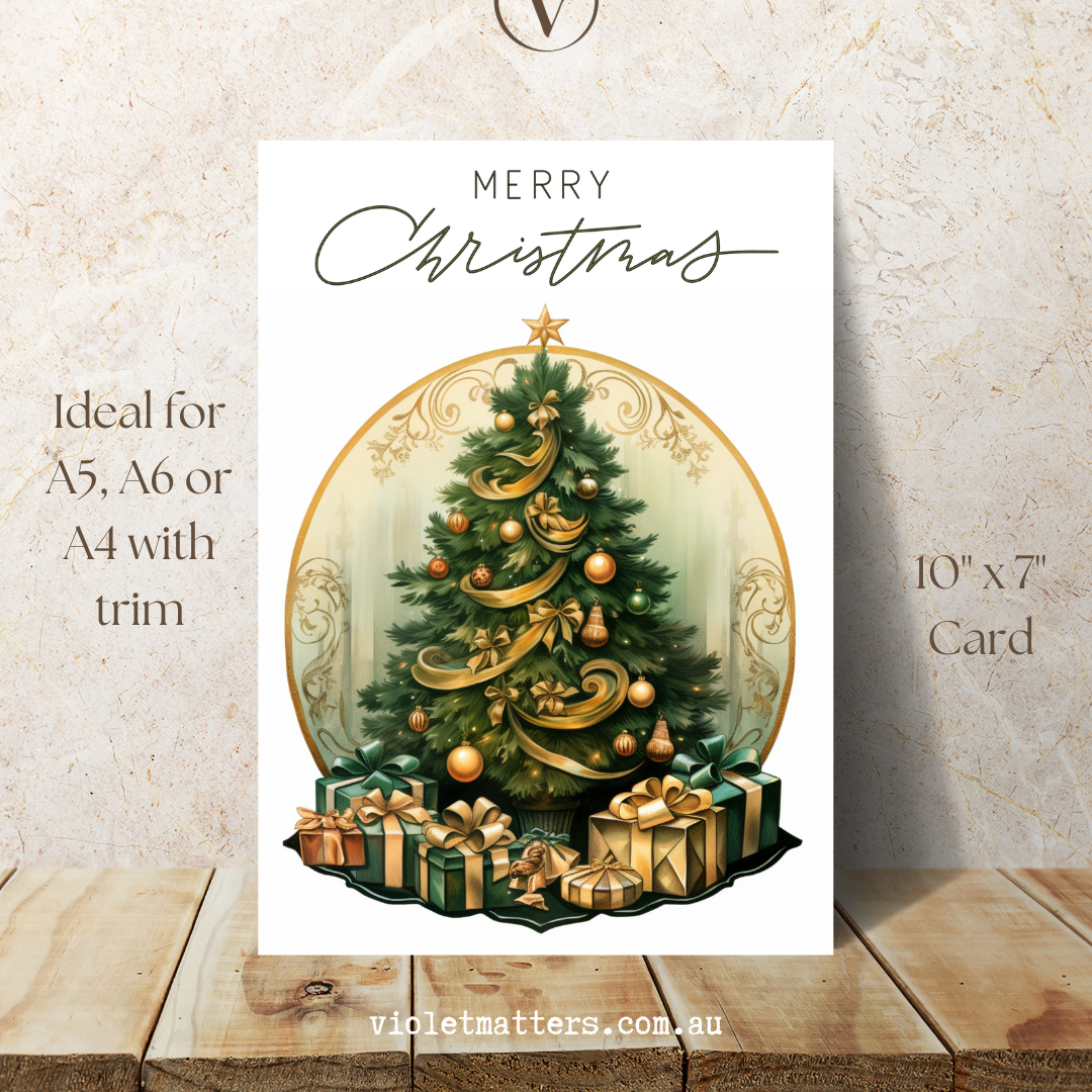 Digital Printable Elegant Art Deco Style Christmas Tree A5 Card