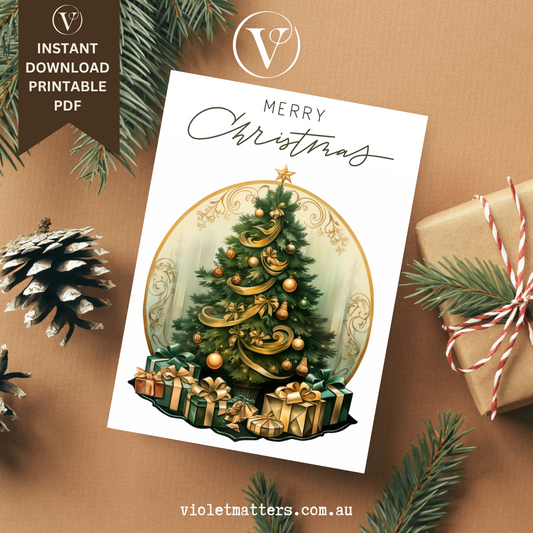 Digital Printable Elegant Art Deco Style Christmas Tree A5 Card