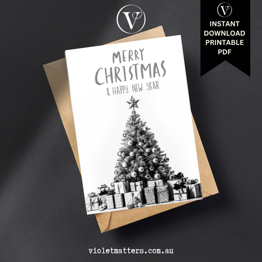 Unusual Digital Printable Monochrome Style Christmas Tree A5 Card