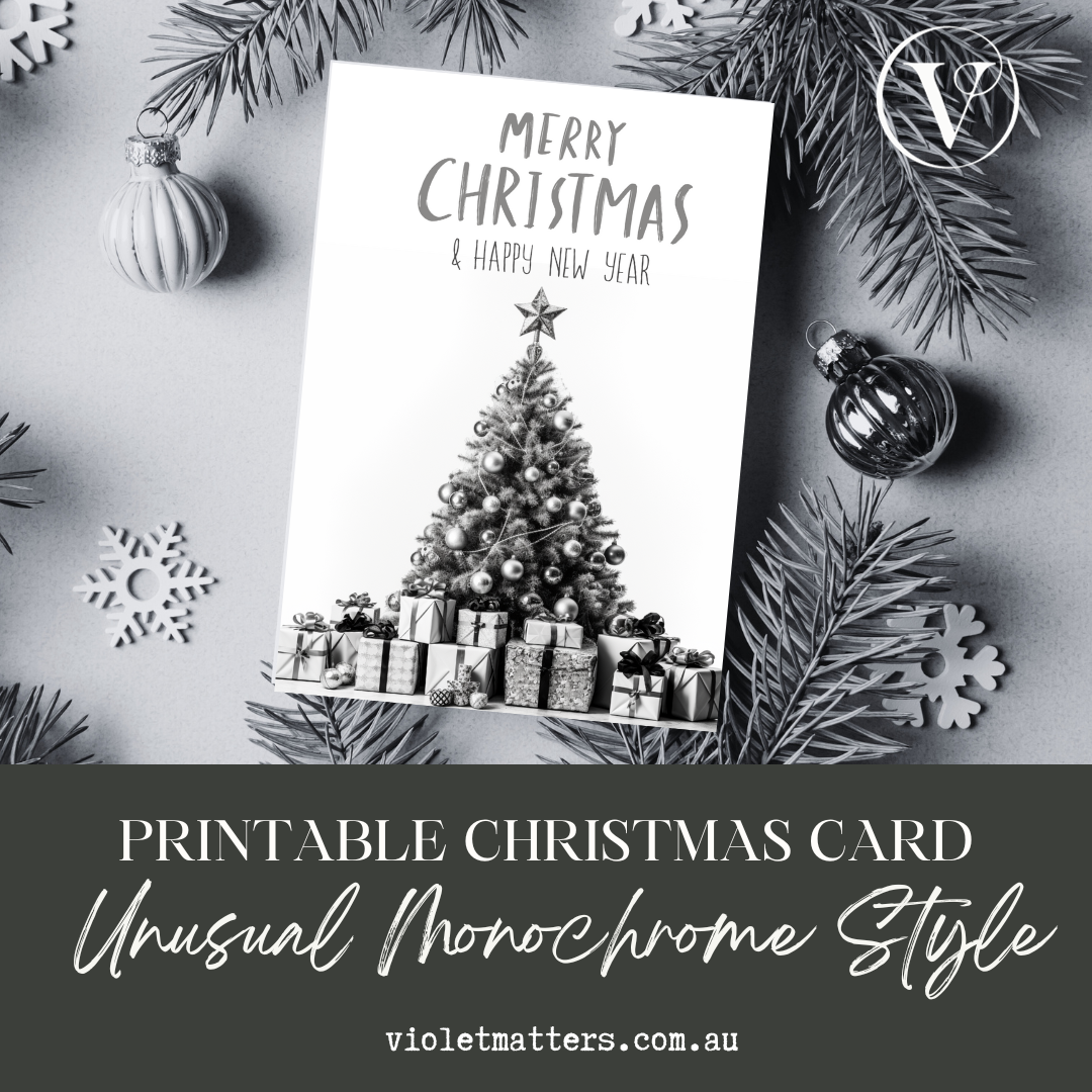 Unusual Digital Printable Monochrome Style Christmas Tree A5 Card