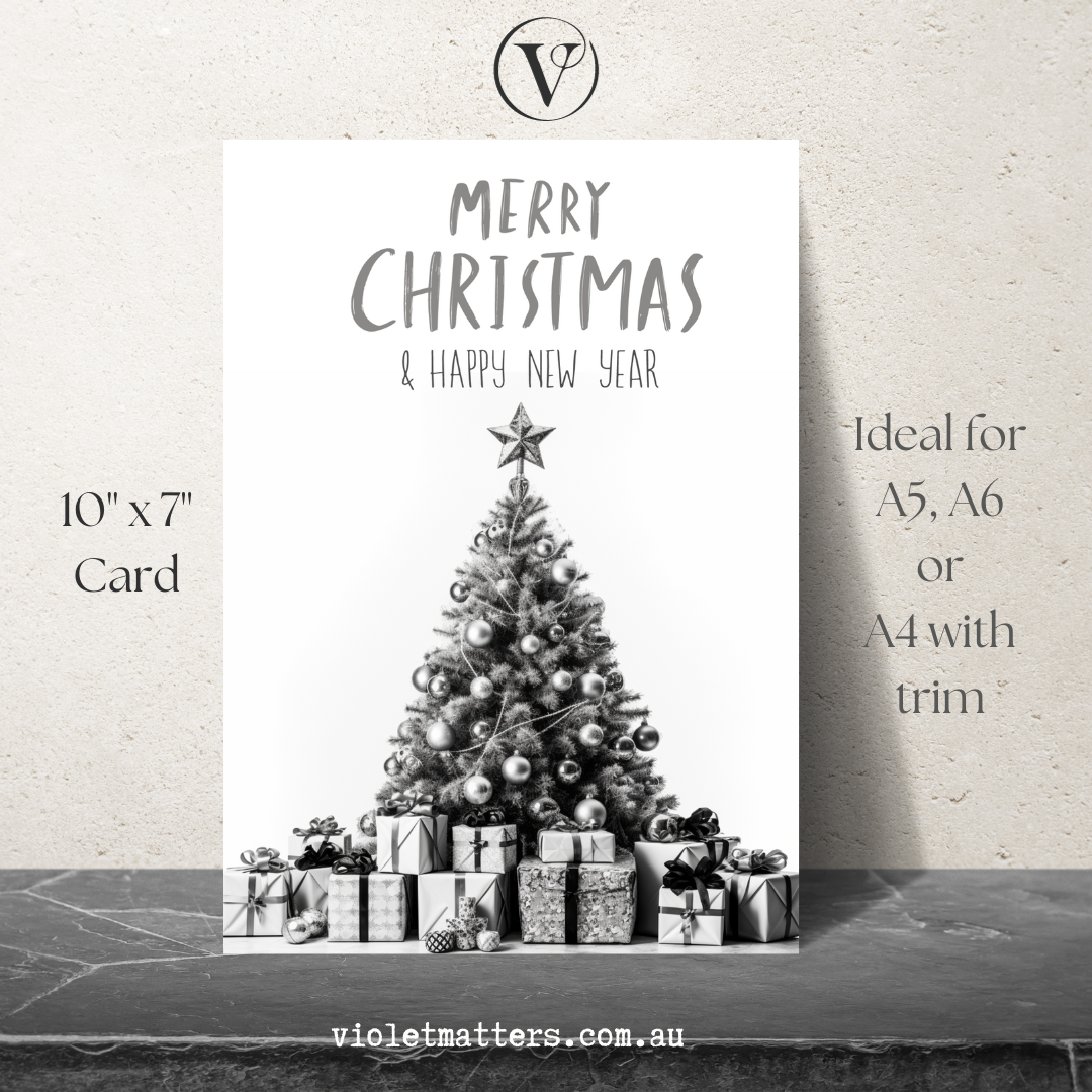 Unusual Digital Printable Monochrome Style Christmas Tree A5 Card