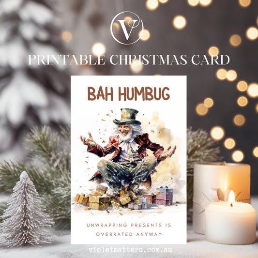 Digital Printable Bah Humbug Christmas A5 Card