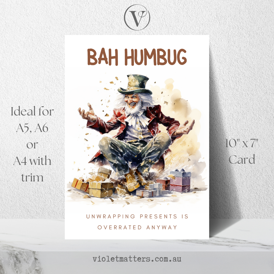 Digital Printable Bah Humbug Christmas A5 Card