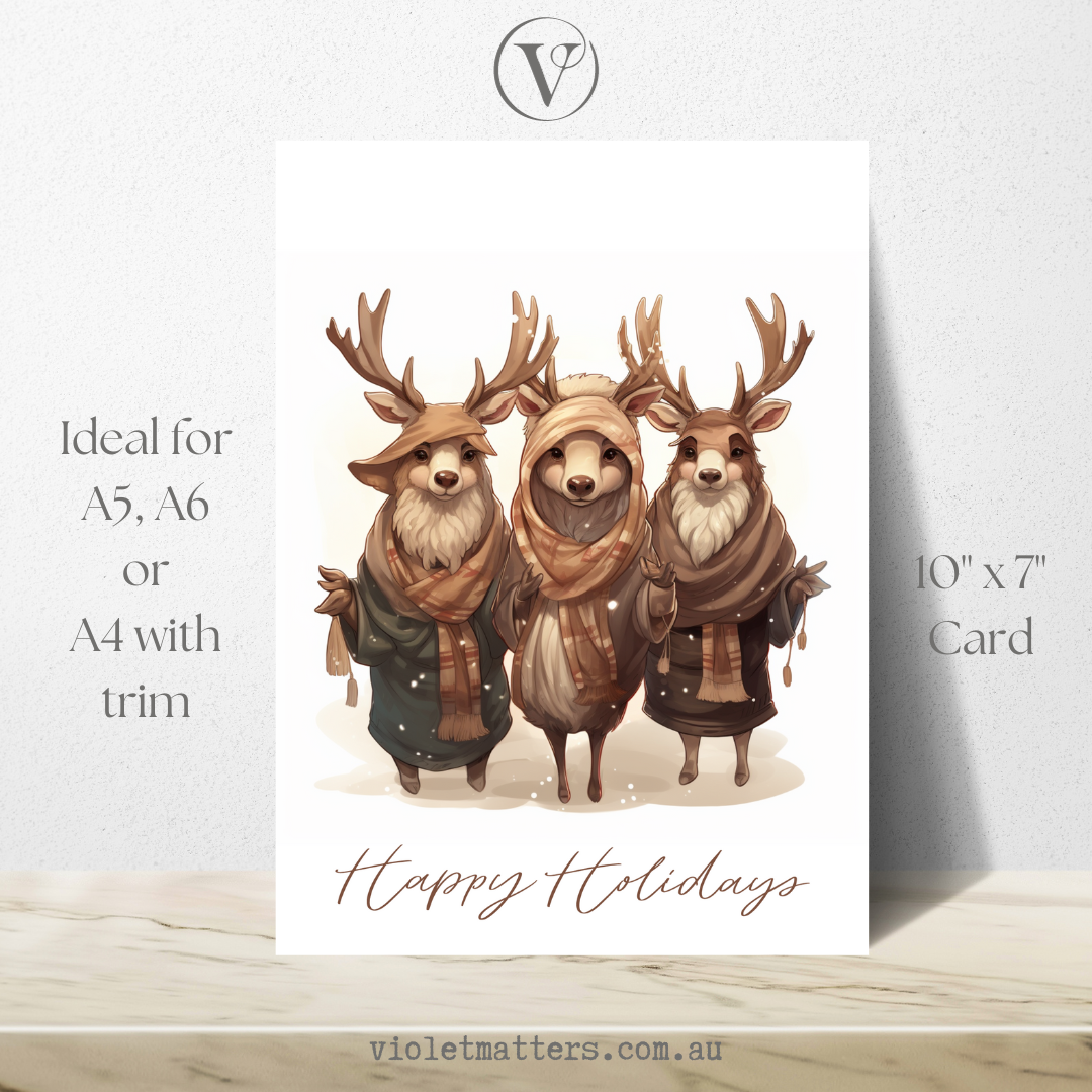 Cosplay Syle Christmas Reindeers Printable Christmas A5 Card