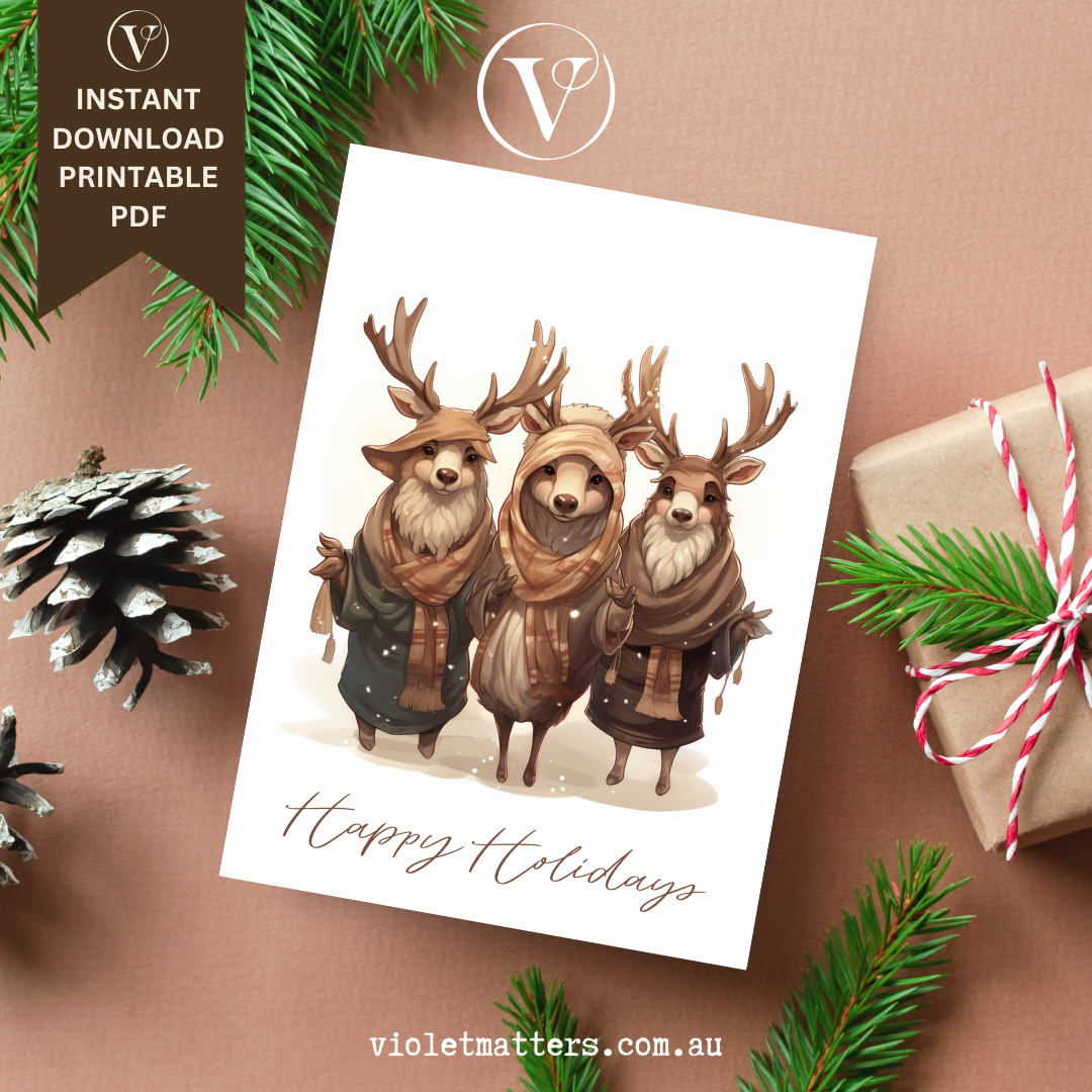 Cosplay Syle Christmas Reindeers Printable Christmas A5 Card