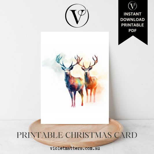 Modern Abstract Syle Christmas Reindeers Printable Christmas A5 Card