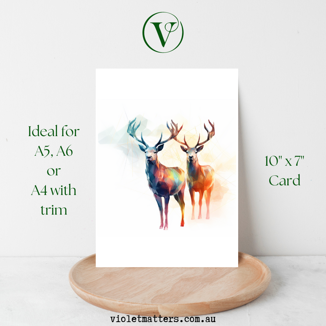 Modern Abstract Syle Christmas Reindeers Printable Christmas A5 Card