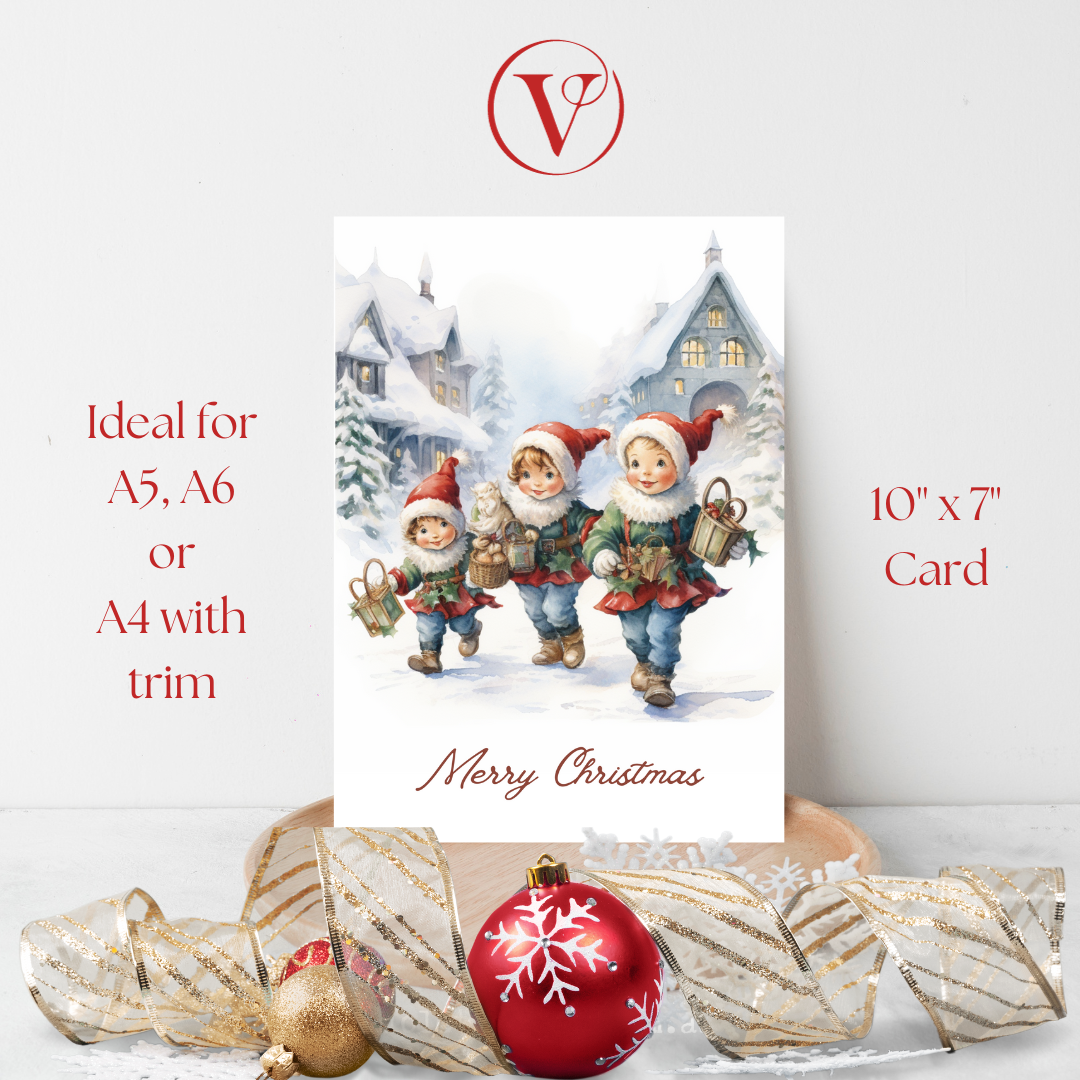 Vintage Style Merry Christmas Printable Christmas A5 Card