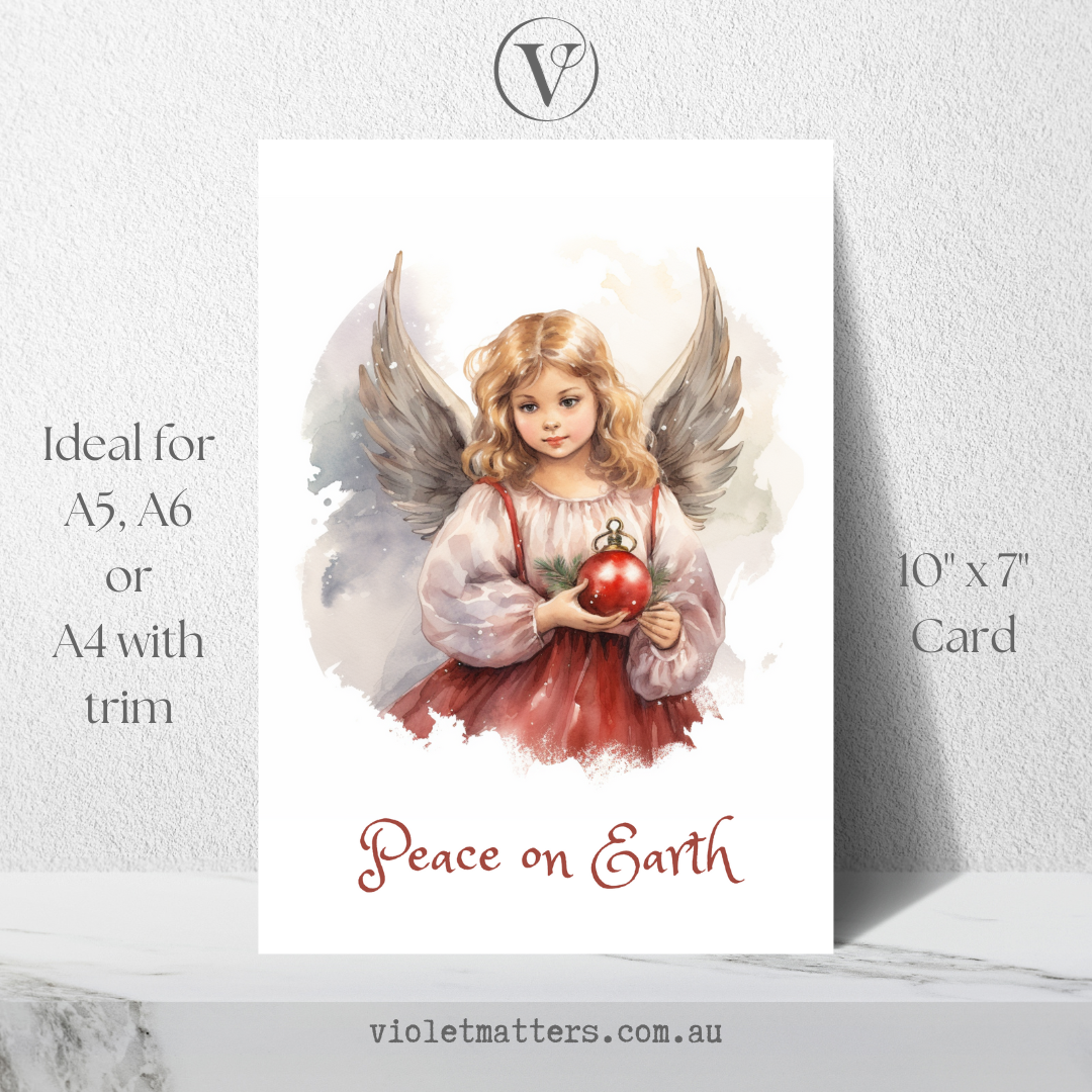 Vintage Style Angel Printable Christmas A5 Card