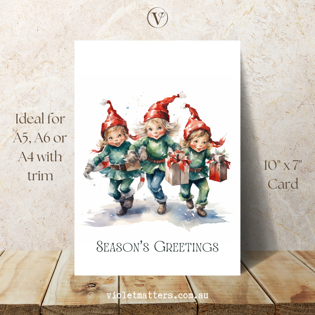 Vintage Style Seasons Greetings Printable Christmas A5 Card