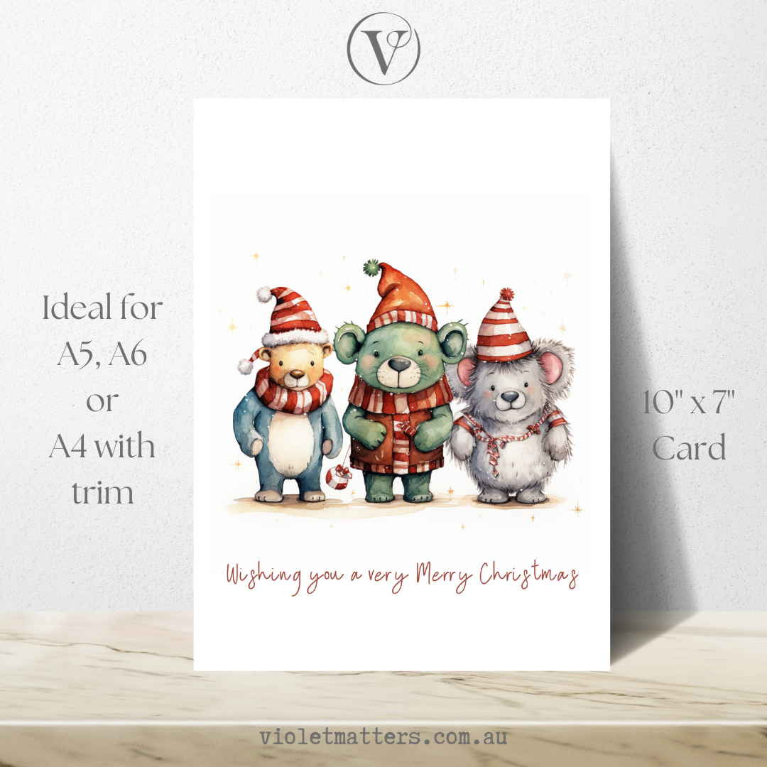 Loveable Baby Animals Printable Christmas A5 Card