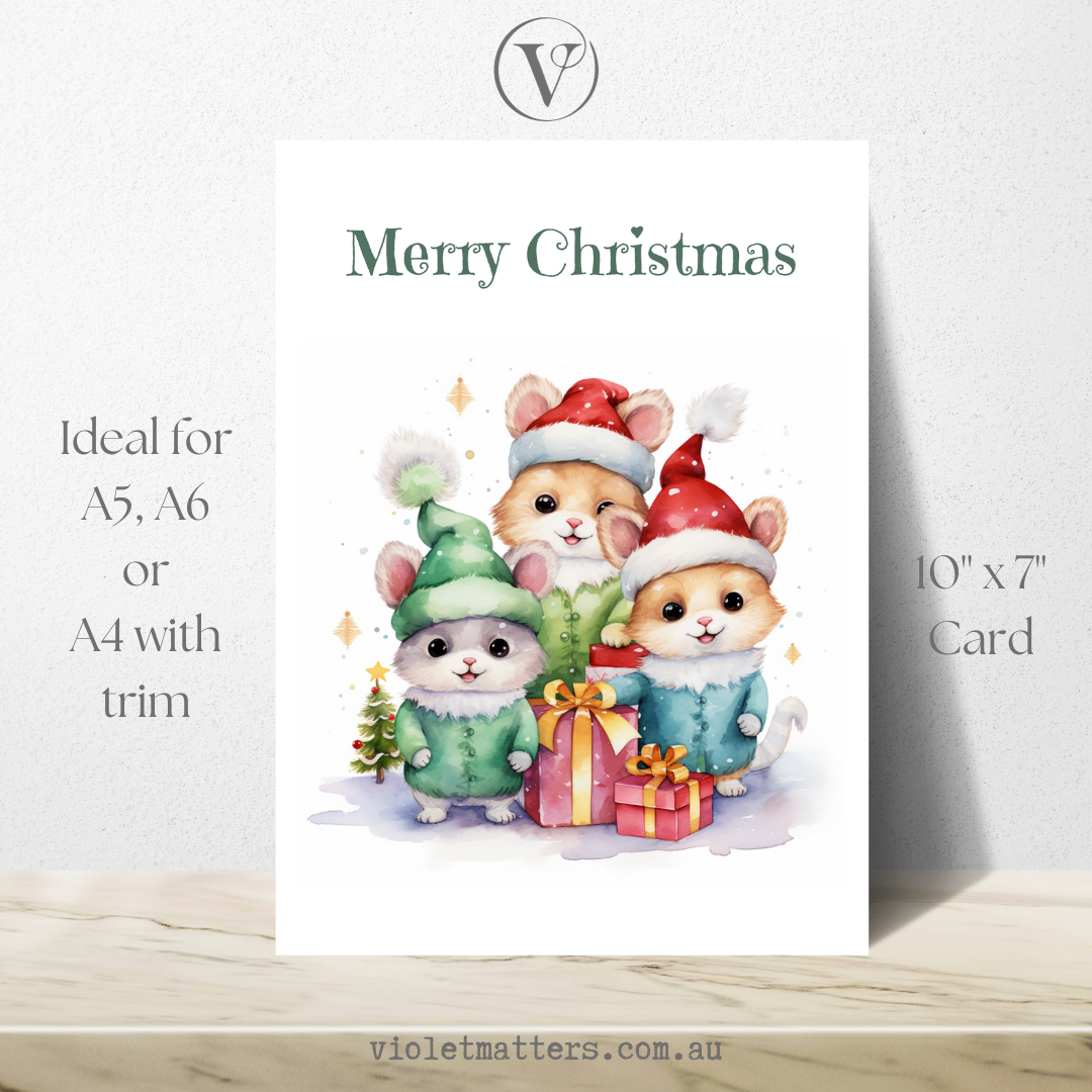 Adorable Printable Squirrel Christmas A5 Card
